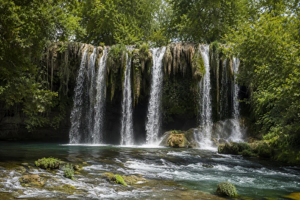 Upper Duden waterfall and mossy rocks in the inland river basin, AI recreation